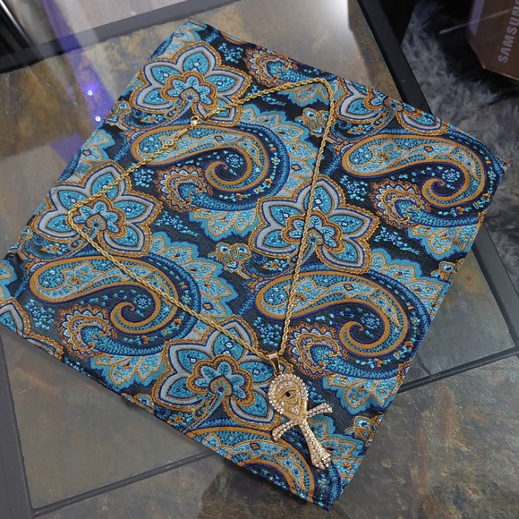 18K Gold Plated Ankh Eye Of Ra Pendant With Rope Chain - Picture 10 of 15